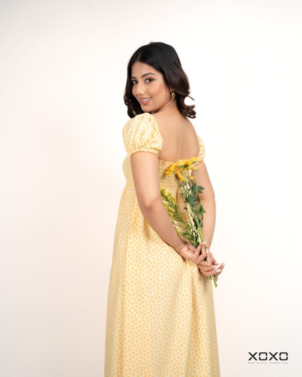 Yellow Smocked Puff-Sleeve Dress