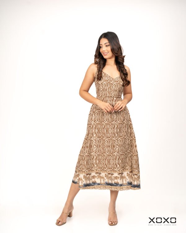 Brown Print Sleeveless Dress