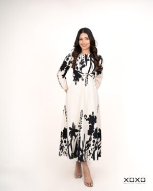 DSC00251 Black & White Long Sleeve Dress
