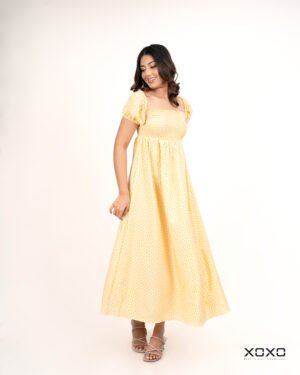 DSC09968 Yellow Smocked Puff-Sleeve Dress